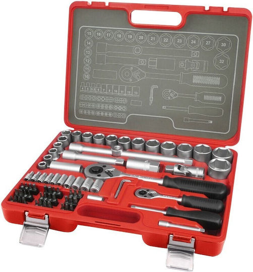 Extol Set de chei tubulare și clichet 1\4" & 1\2" & 3\8" 75buc