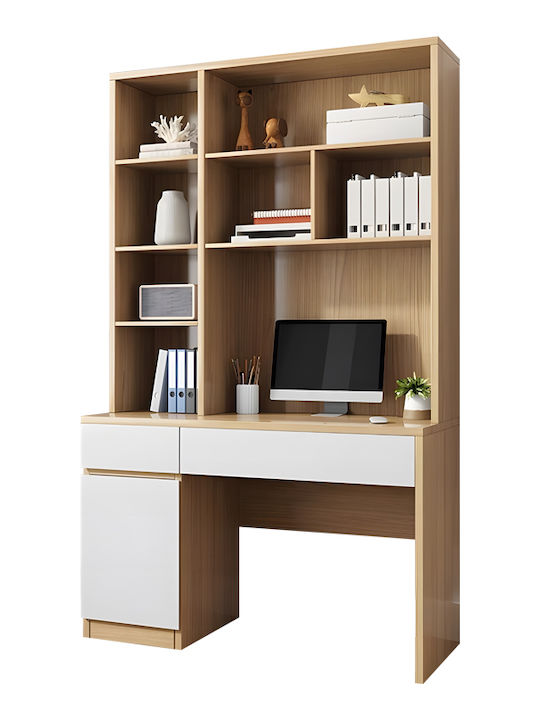 Desk Pertin Wooden with Bookshelf White 120x60x195cm