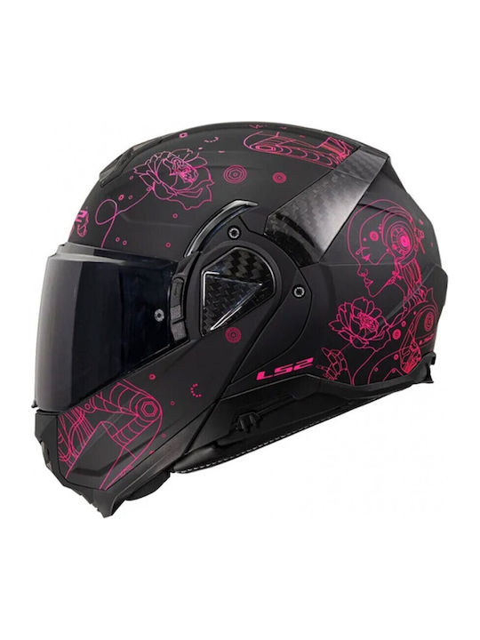 LS2 Advant II Sophia Matt Black-Pink Мотоциклетна каска Флип ъп ECE 22.06 1750гр с Sunvisor