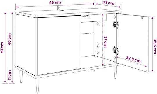 TV-Ständer Wijhe Schwarz Eiche M69xT33xH50.5cm