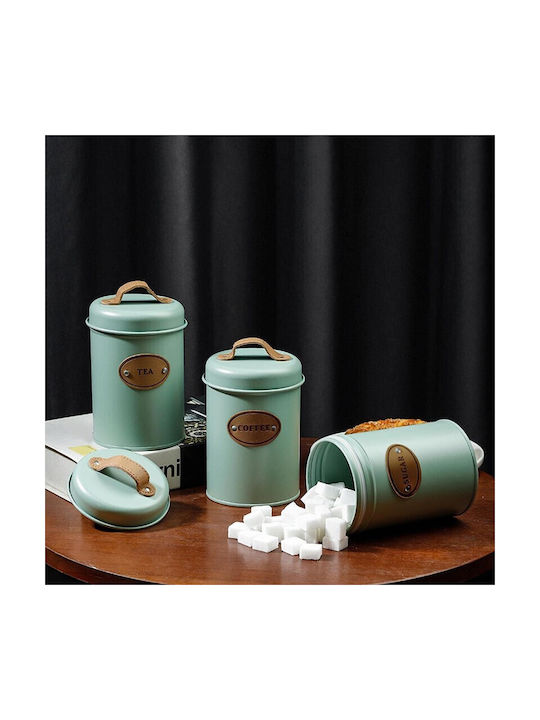 Set of 3 Pieces Coffee / Tea Jars with Brown Lid 10x10x22cm 3 Pieces