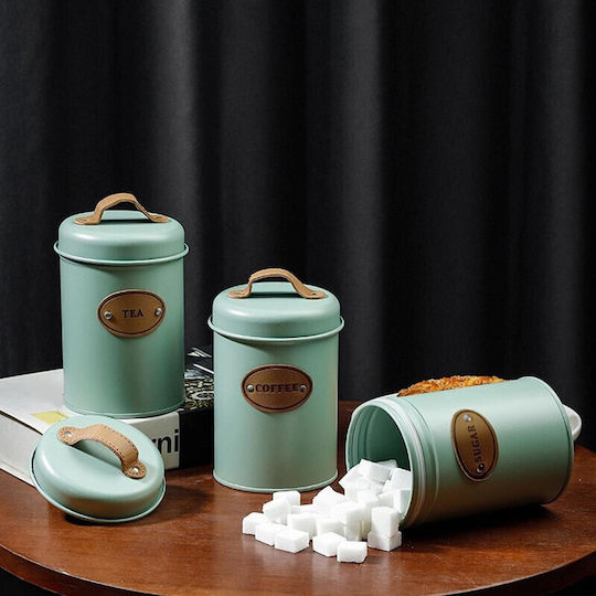 Set of 3 Pieces Coffee / Tea Jars with Brown Lid 10x10x22cm 3 Pieces