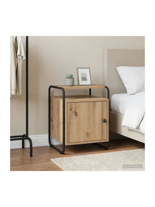 Wooden Bedside Table with Metal Legs Brown 40x39.5x50cm
