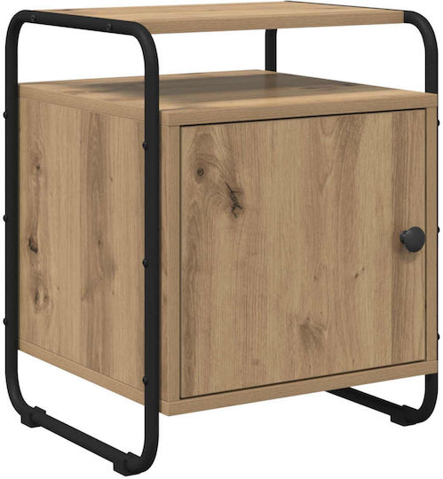 Wooden Bedside Table with Metal Legs Brown 40x39.5x50cm