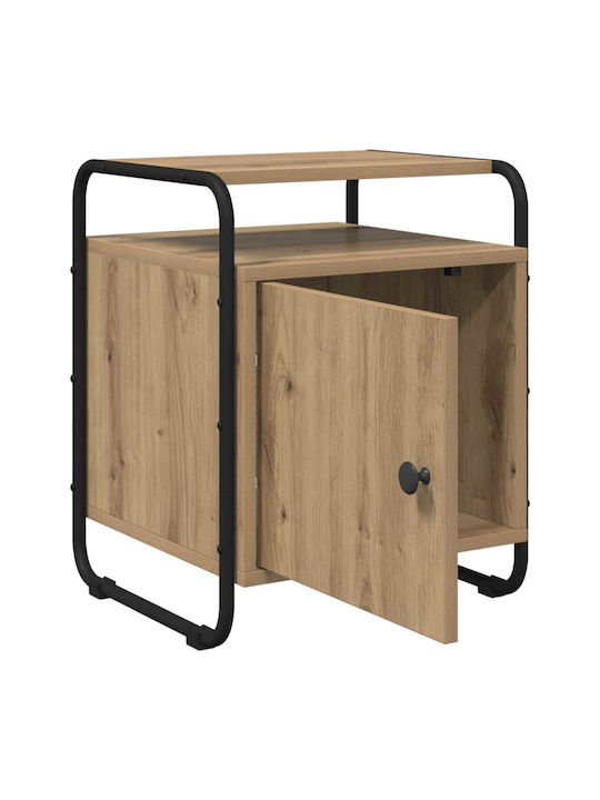 Wooden Bedside Table with Metal Legs Brown 40x39.5x50cm