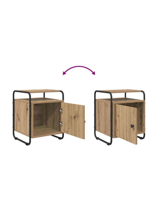 Wooden Bedside Table with Metal Legs Brown 40x39.5x50cm