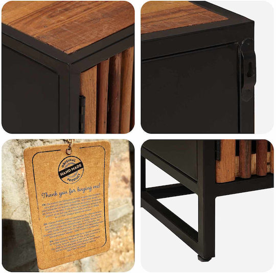 Handmade Wooden Bedside Table With Metal Legs Beige 40x30x50cm