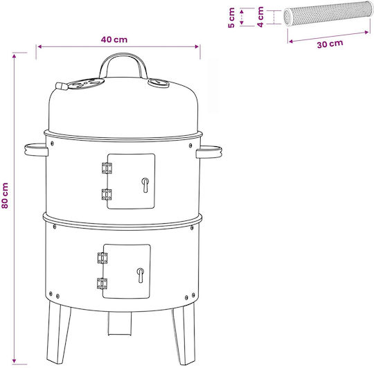 vidaXL Outdoor Charcoal Grill Ø 40 x 80 cm Steel Black