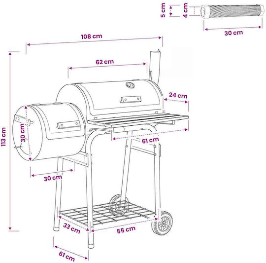 vidaXL Außengrill 103 x 60 x 113 cm aus Stahl Schwarz
