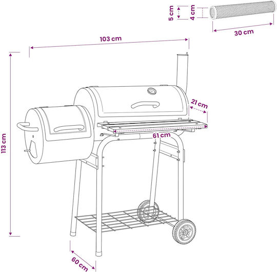 vidaXL Außengrill 103 x 60 x 113 cm aus Stahl Schwarz