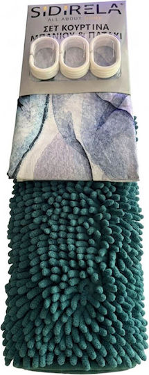 Sidirela Shower Curtain Set Petrol Blue and White Polka Dots 2 Pieces Fabric Curtain Polyester 180x180 and Silicone Mat Chenille 45x75