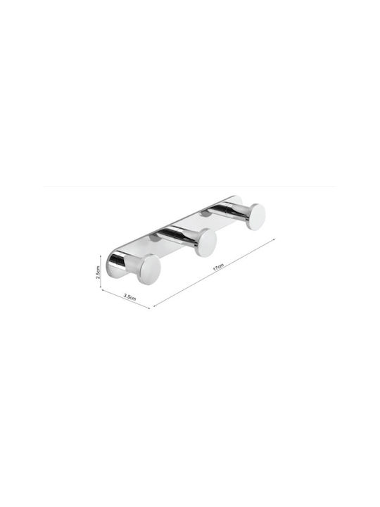Bronze Art Triple Wall-Mounted Bathroom Hook Inox Silver