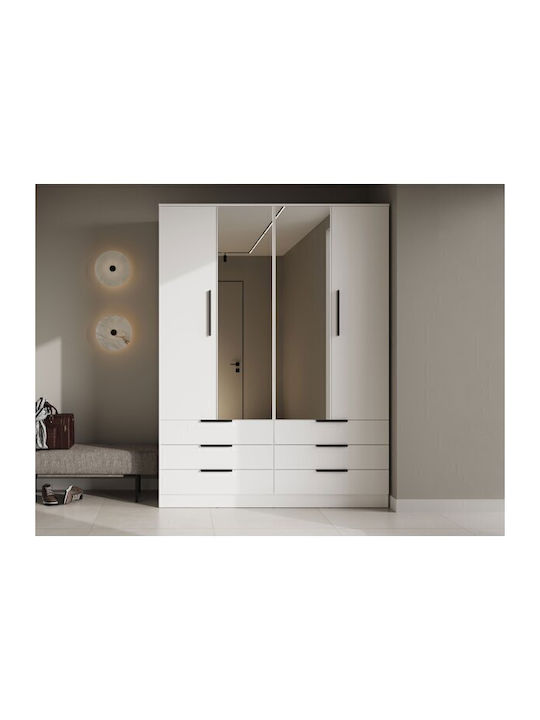 Fresno 182 Vier Türen Kleiderschrank mit Spiegel Weiß 170x60x225cm