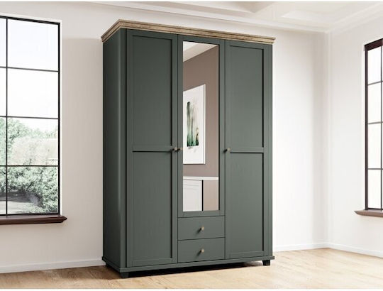 Tolnue 114 Τρίφυλλη Ντουλάπα με Καθρέπτη 154x62x216cm Δρυς Λευκάδας, Σκούρο Πράσινο Tolnue 114 Τρίφυλλη Ντουλάπα με Καθρέπτη 154x62x216cm Δρυς Λευκάδας, Σκούρο Πράσινο
