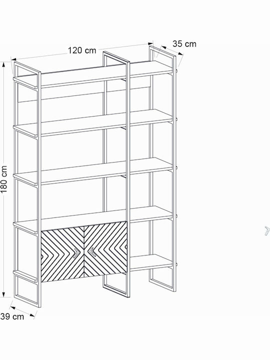 Bibliotecă Eduardo Sapphire Oak 120x39x180cm