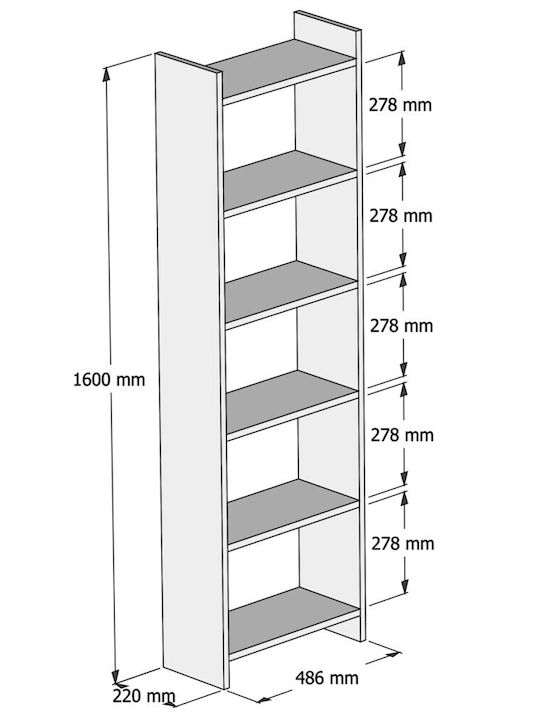 Bookcase Classiker Grey / White 48.5x22x160cm