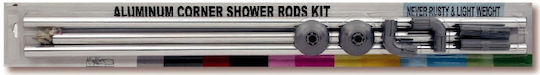 045.000009 Corner Shower Curtain Rod Wall Mounted Stainless Steel Silver 170x80cm
