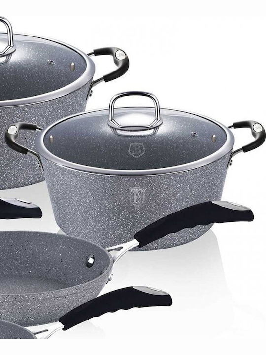 Berlinger Haus Stone Touch Line Cookware Set Made of Aluminum Gray with Stone Interior Coating 6 Pieces