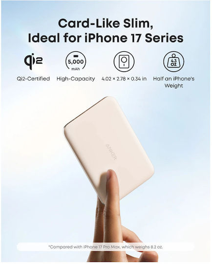 Anker Nano MagSafe Qi2 Baterie externă 5000mAh 15W Slim Aurie