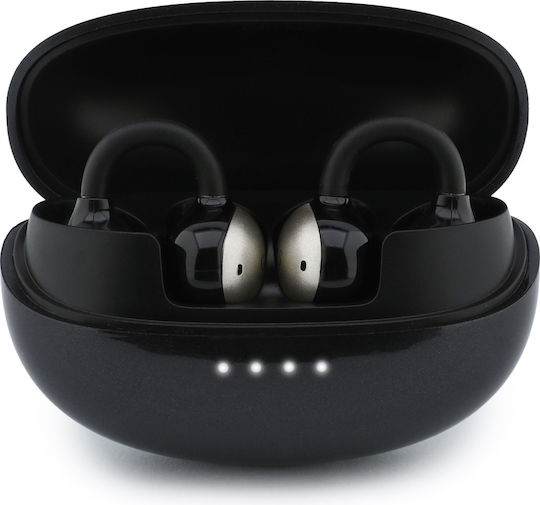 Guess Metallic Finish Classic Logo Open Ear Bluetooth Handsfree Headphones with Charging Case Black