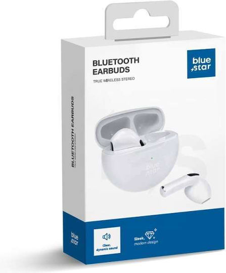Blue Star TX3 Earbud Bluetooth Handsfree Ακουστικά με Θήκη Φόρτισης Λευκά