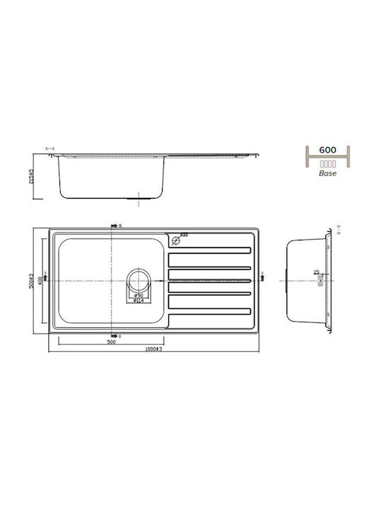 Karag BL 821 BL821 Drop-In Sink Inox Satin W100xD50cm Silver