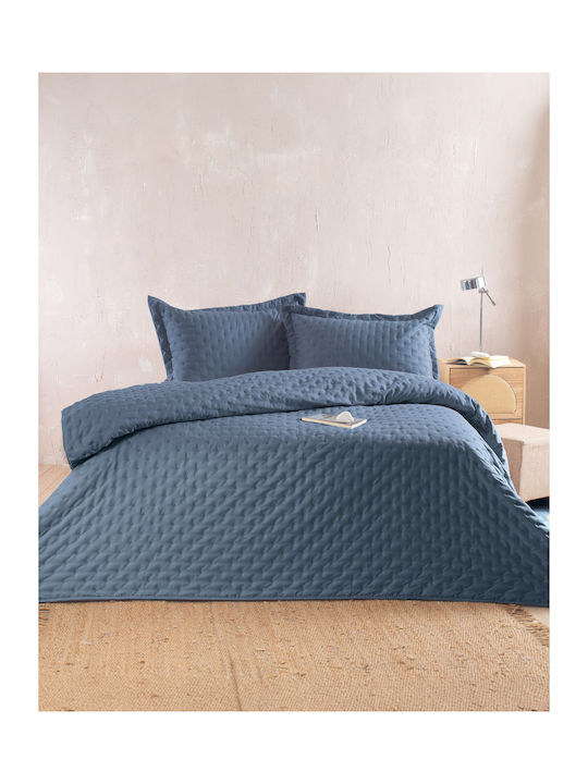 Rythmos Set Single Coverlet Microsatin Petrol Blue 160x240cm 2 Pieces