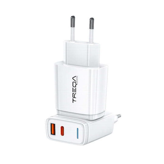 Treqa Treqa Handyladegerät Ohne Kabel Mit USB-A Ausgangsanschlüsse Und USB-C Ausgangsanschlüsse Weiß (CH-662)