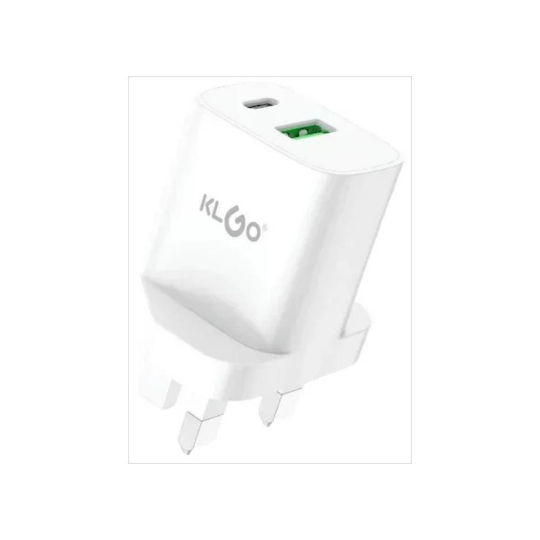 KLGO Charger Without Cable with USB-A Port and USB-C Port 25W Whites (PD-61)