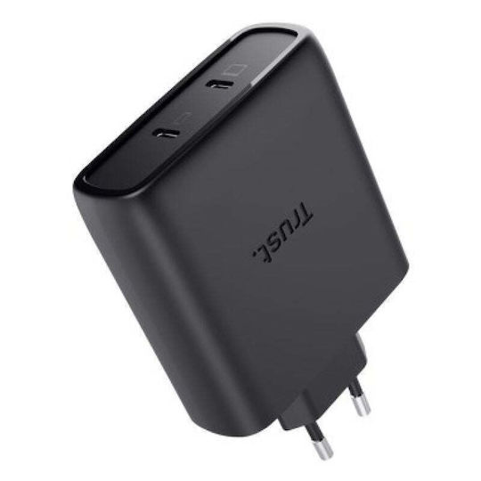 Trust GaN Kabelloser Handyladegerät mit 2 USB-C Ausgangsanschlüsse 100W Stromlieferung Schwarz