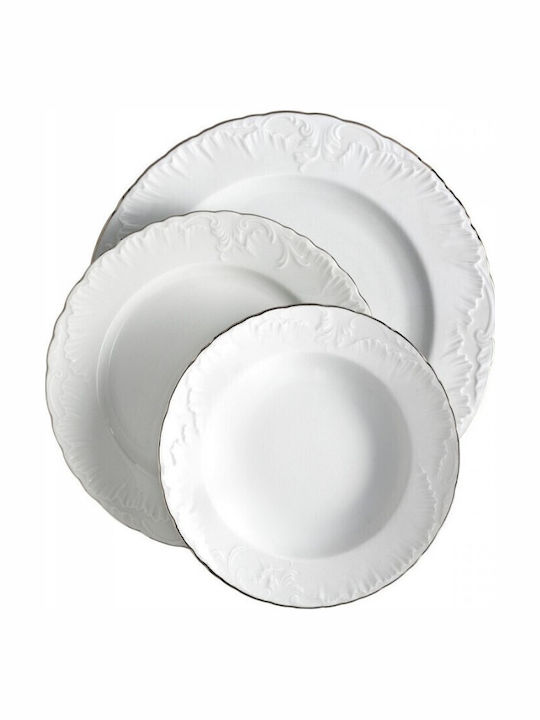 Emfasi Rococo Platinum Silver Porcelain Dinnerware Set 40pcs