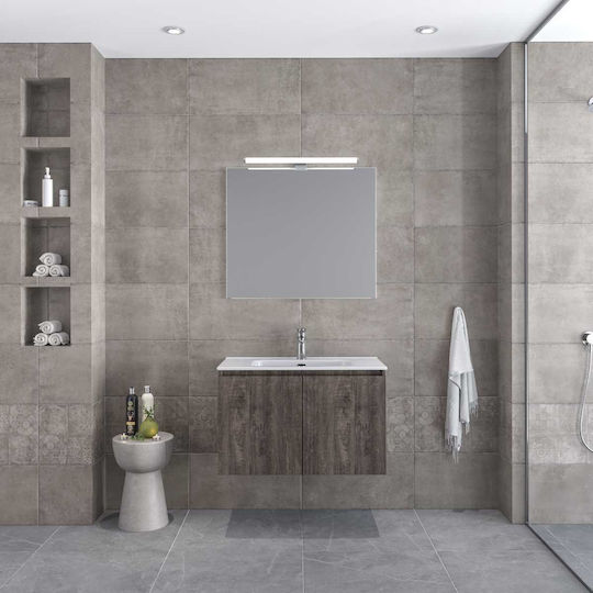 Furnibath Badezimmer Waschtisch-Einheit mit Waschbecken & Spiegel M81xB50xH46cm Grau Furnibath Badezimmer Waschtisch-Einheit mit Waschbecken & Spiegel M81xB50xH46cm Grau