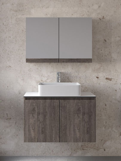 Furnibath Πάγκος με Νιπτήρα & Καθρέπτη Μ81xΒ46xΥ50cm Grey
