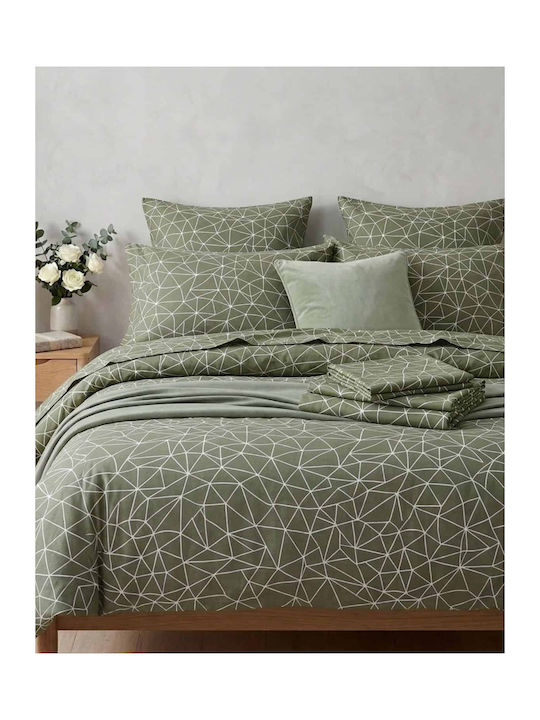 Olia Home Bettbezug Baumwolle Einzelbett 160x240 Olive Green