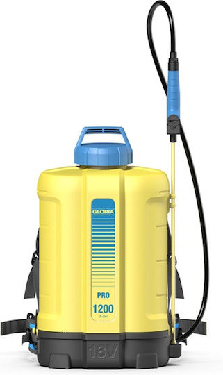 Gloria Pro 1200 Li-Ion Backpack Sprayer 18V Solo with 5Ah Battery with 12lt Capacity 3bar in Yellow Color