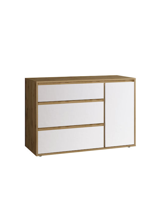 Bufet Nitro Din Lemn Cu Sertare Alb - Stejar 120x40x80cm