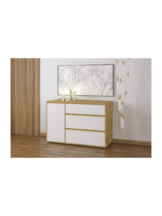 Bufet Nitro Din Lemn Cu Sertare Alb - Stejar 120x40x80cm