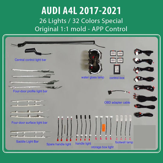 Diq Ambient Audi A4l Laser 8w Dyn Mod 2017-2021 Digital Iq Ambient Light Audi A4l Mod 2017-2021 26 Lights