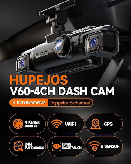 Cameră Auto 4 Canale GPS WiFi Ecran IPS de 3,18 Inch 4K+1080p 2K+2x1080p 4x1080p Card SD 64 GB Senzor G WDR Înregistrare Video în Buclă Viziune de Noapte Control Vocal Monitorizare Parcare Vizualizare Față Spate Interior