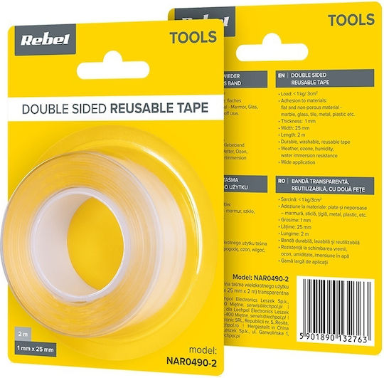 Rebel Double-Sided Transparent Tape 2m x 25mm