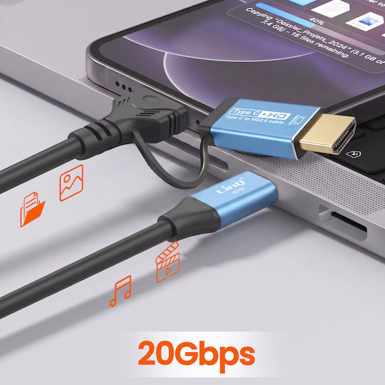 Linq Usb-C Към HDMI Видео Адаптер Кабел 4K 60Hz 1.8м Екраниран Черен
