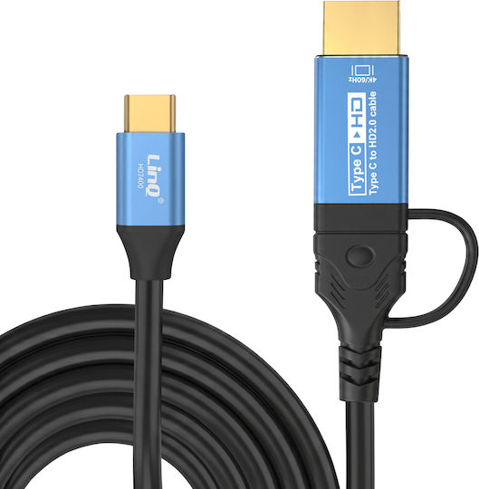 Linq Usb-C Към HDMI Видео Адаптер Кабел 4K 60Hz 1.8м Екраниран Черен