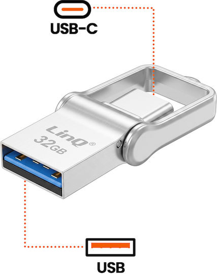 Linq Stick USB 32g Conector Dublu Type-C USB 3.0 Capac Rotativ Gri