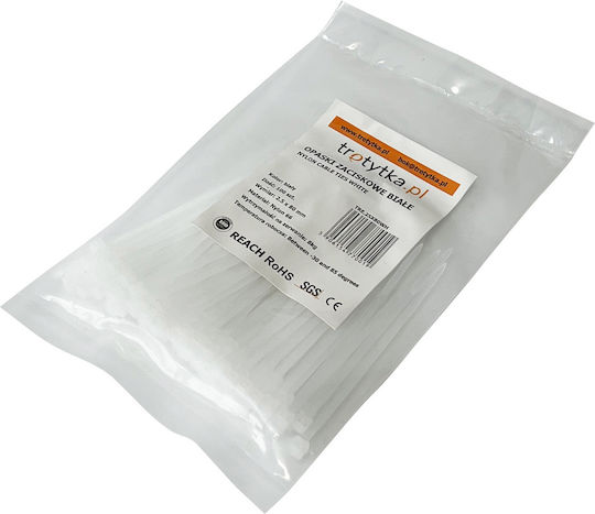 Tretytka Plastische Kabelbinder 80mmx2.5mm in Weiß Farbe (100 Stück)