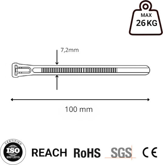 Tretytka Plastik Kabelbinder 100mmx7.2mm in Weiß Farbe (1Stück)