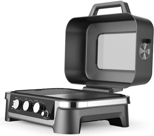 Rohnson Prime Elektrischer Grill Mit Beinen und Gerillter Platte 2600W Mit Deckel und Einstellbarem Thermostat 48.3x31.7cm