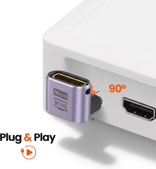 Linq Mini Video Adapter Micro-hdmi Male To Hdmi 2.1 Female Angled 8k Purple