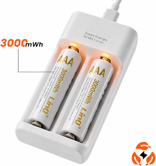 Linq 2-pack Aaa Rechargeable Lithium Batteries 3000mwh 1.5v White