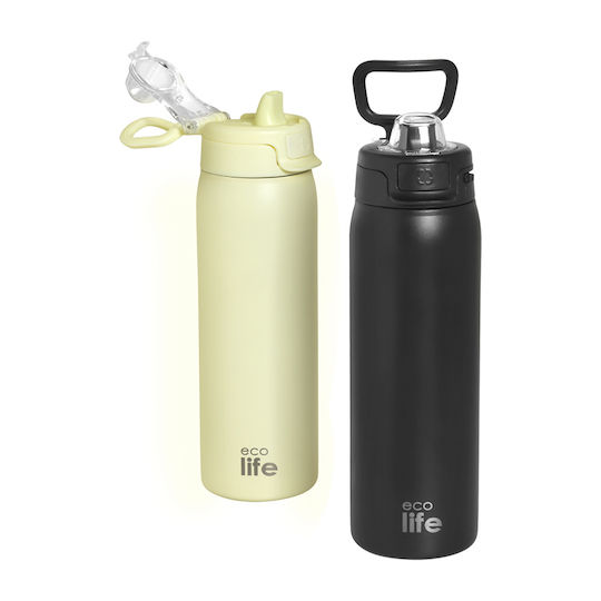 Ecolife Recycelbare Thermosflasche Rostfreier Stahl BPA-frei 650ml Off-White mit Stroh