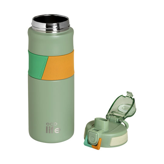 Ecolife Recycelbare Thermosflasche Rostfreier Stahl BPA-frei 500ml Grüne mit Handgriff